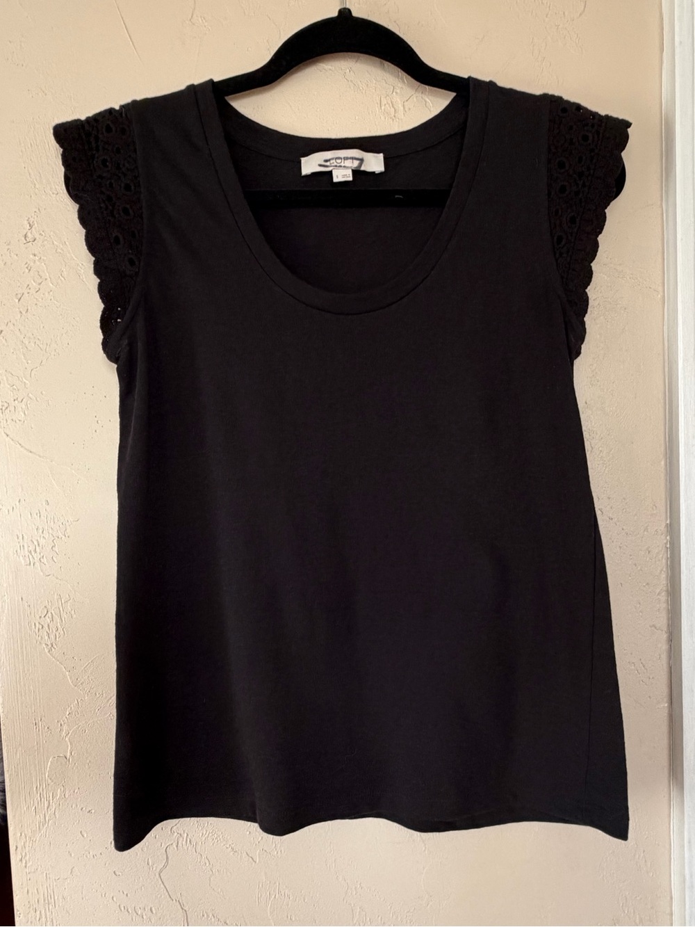 LOFT Black Scoop Neck Tank with Crochet Cap Sleeves
